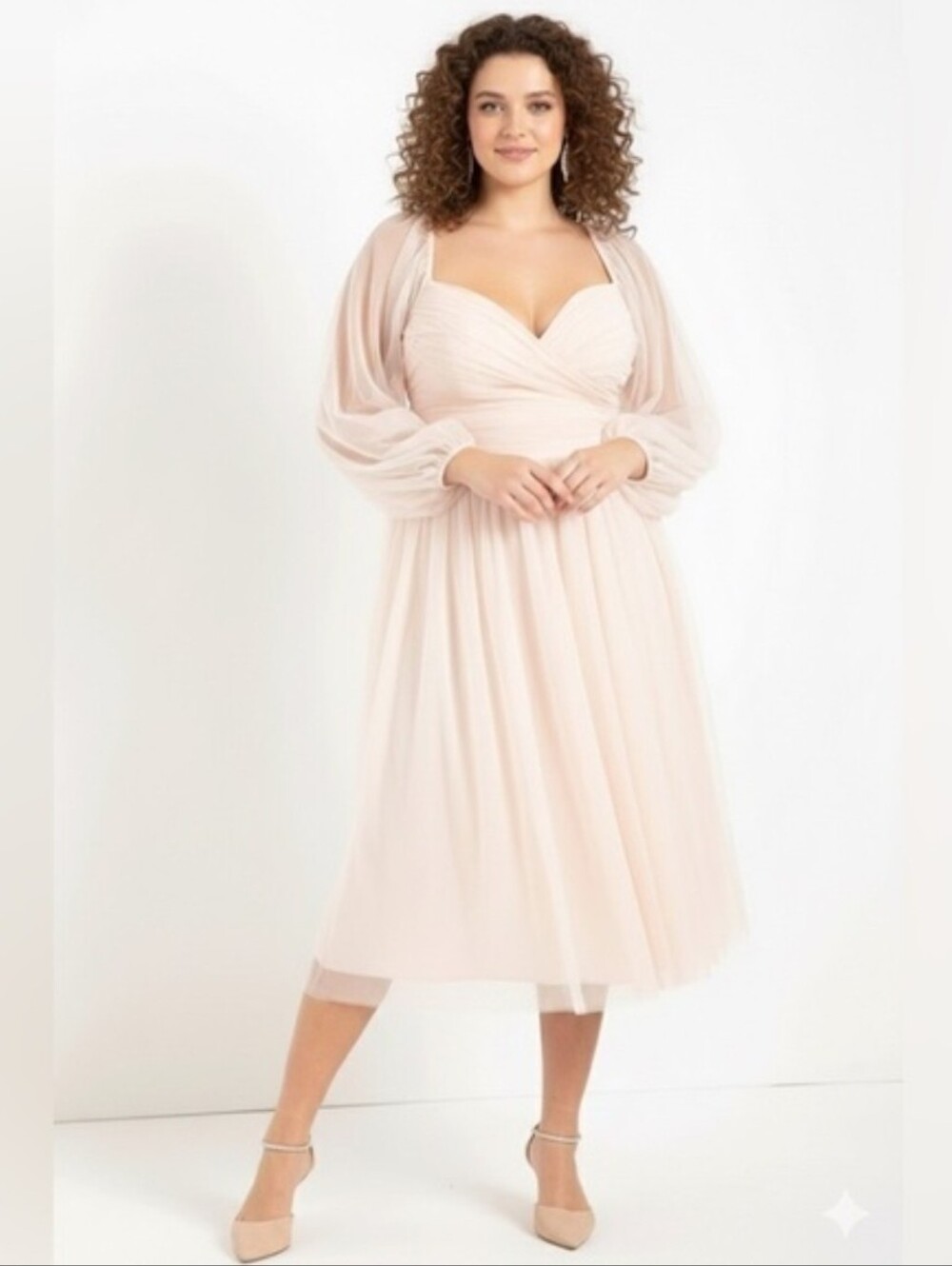 Blush Sheer Long Sleeve Dress